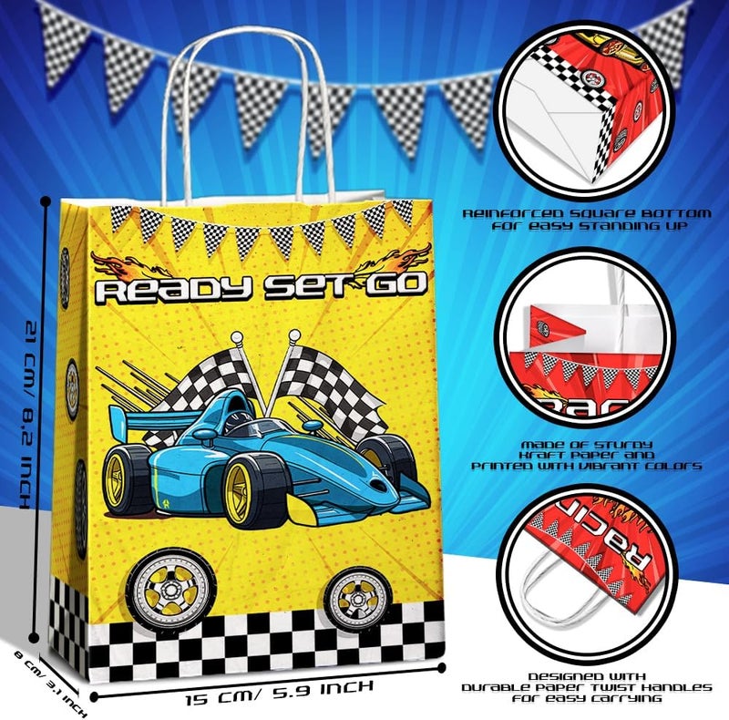 JOYGATHER 24 Pcs Racing Car Party Favor Bags with Handles - Race Car Goodie Bags Gift Bags. Checkered Two Fast Theme Candy Bags for Kids, Kraft Paper Bags for Birthday Party Supplies Decorations - Image 3